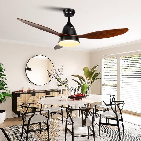 GVODE 52-in. Ceiling Fan with 3 Speeds, LED Light and Remote - Brushed  Nickel Finish and Brown Blades FXFAN-7029 - The Home Depot