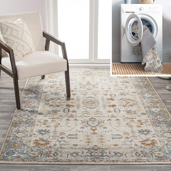 JONATHAN Y Hiero Cream/Terra 3 ft. x 5 ft. Persian Border Low-Pile Machine-Washable Area Rug