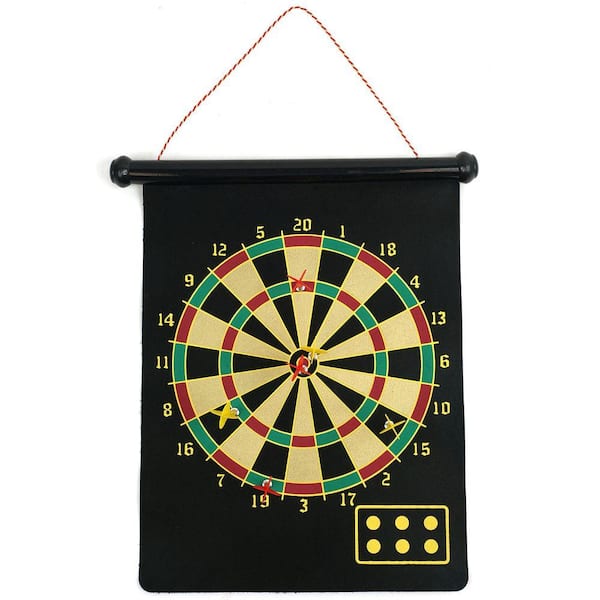 Trademark Magnetic Roll-Up 17.5 in. Dart Board Bulls-Eye with Darts 15-7637 - The Home Depot