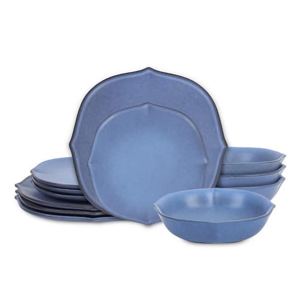 Baskerville 12-Piece Blue Stoneware Dinnerware Set (Service for 4)