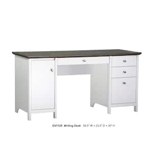 Olivia 59.5 in. Gray Oak and White Wood 4-Drawer Writing Desk