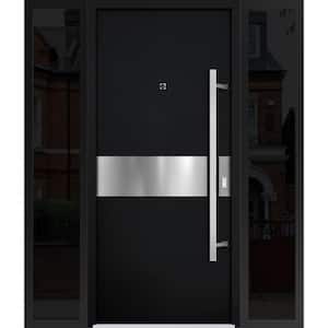 6072 60 in. x 80 in. Left-hand/Inswing 2 Sidelights Black Enamel Steel Prehung Front Door with Hardware