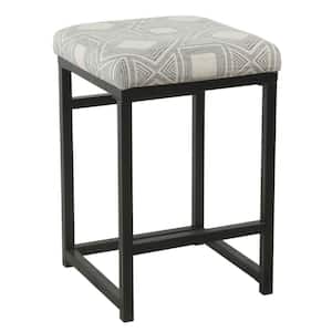 19 in. Gray and Black Low Back Metal Frame Counter stool with Fabric Seat