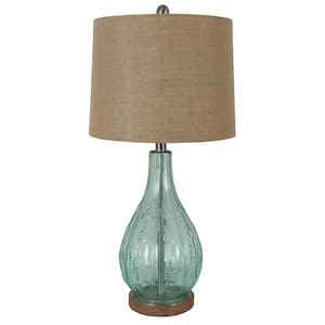 Emma Embossed 27.5 in. Blue Table Lamp with Burlap Shade