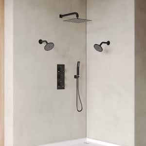 8-Spray Square 12 in. Shower System Shower Head with Handheld in Matte Black (Valve Included)