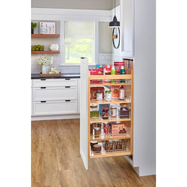 Wood Tall Cabinet Pullout Pantry Organizer w/ Soft-Close