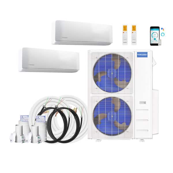 DIY 5th Gen 55,000 BTU Ductless 4.6 Ton 22 SEER2 Heat Pump 2 Zone Wall Mounted 24K+24K with 2-25 ft. Install Kits-230V