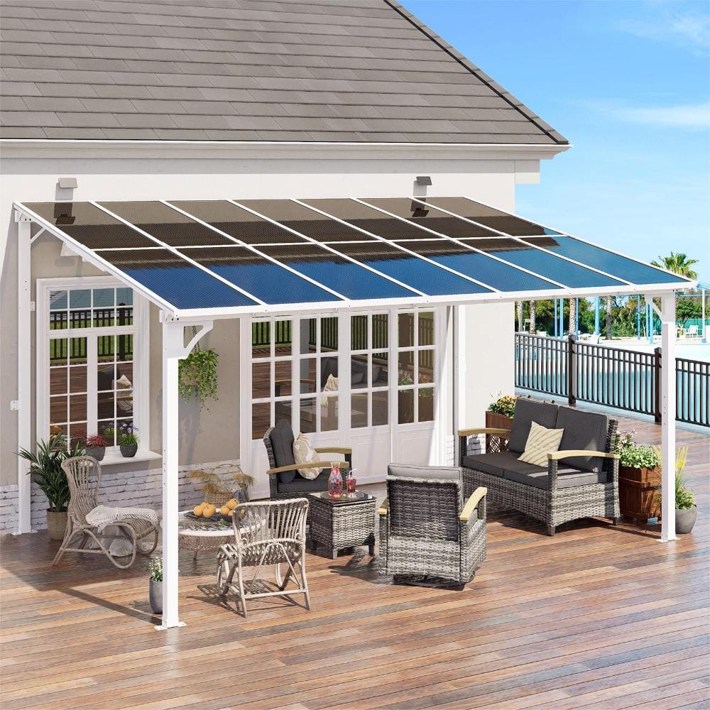 10' x 14' Wall Mounted Gazebo Heavy Duty Metal Pergola with Sloped Roof Lean to Awning for Patio Deck Backyard, White price history on PriceWatchPro