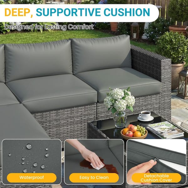 5-Piece Patio Furniture Set, All Weather Wicker Patio Conversation