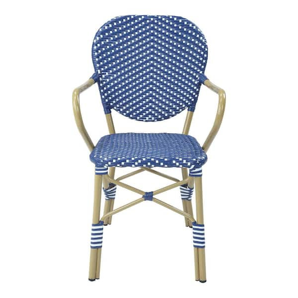 blue and white outdoor dining chairs