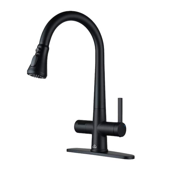 Single Handle Pull-Down Sprayer Kitchen Faucet with Digital Display Deckplate included in Matte Black