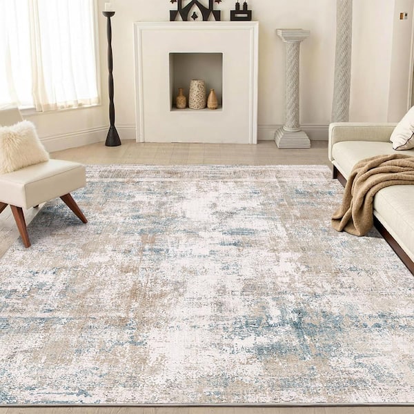 Van Gogh Beige/Blue 6 ft. x 9 ft. Modern Abstract Area Rug