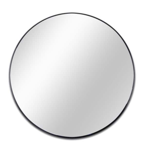 Unbranded 32 in. W x 32 in. H Round Framed Black Mirror for Living Room, Vanity, Bedroom