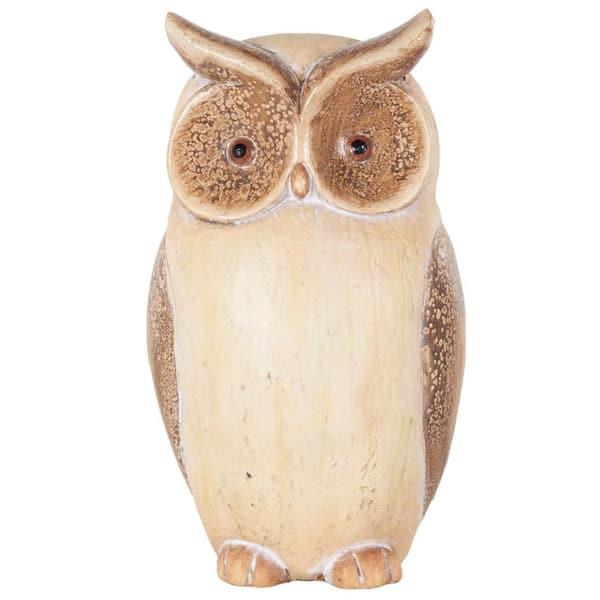 15 in. Magnesium Oxide Owl Garden Sculpture with Brown Accents