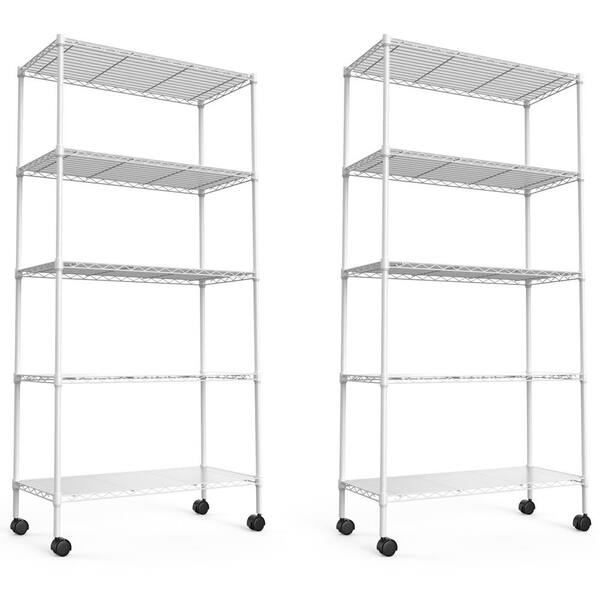 Tatayosi 30 in. W x 60 in. H x 14 in. D Heavy Duty 5 Tier Iron Shelving Unit, Large Rectangular Storage Shelves in White, 2 Pack