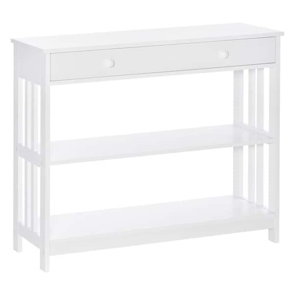 HOMCOM Modern 39.25 in. White Rectangle Wood Console Table with Shelves