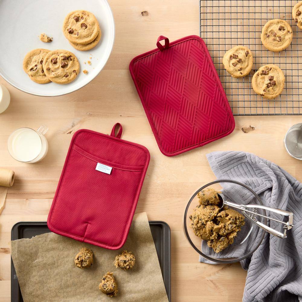 Red Basketweave Soft Silicone Pot Holder Set, 7.5" x 10"