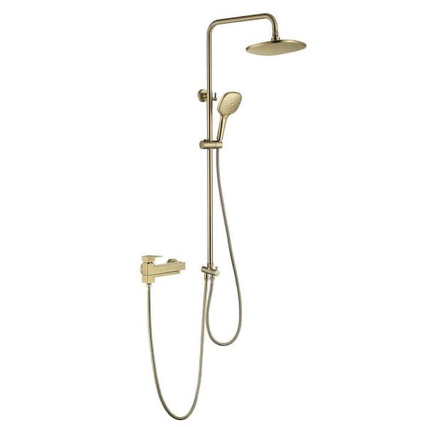 Single Handle 3-Spray Tub and Shower Faucet 1.6 GPM Brass Exposed Pipe Shower System in. Brushed Gold Valve Included
