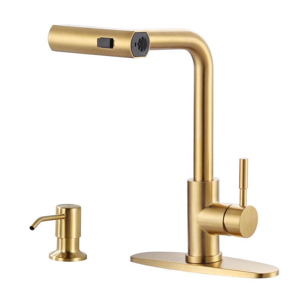 3 Modes Single Handle Pull Down Sprayer Kitchen Faucet with Soap Dispenser in Brushed Gold price history on PriceWatchPro