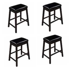 24.3 in. Brown Finish Counter Height Wood Upholstered Stools (Set of 4)