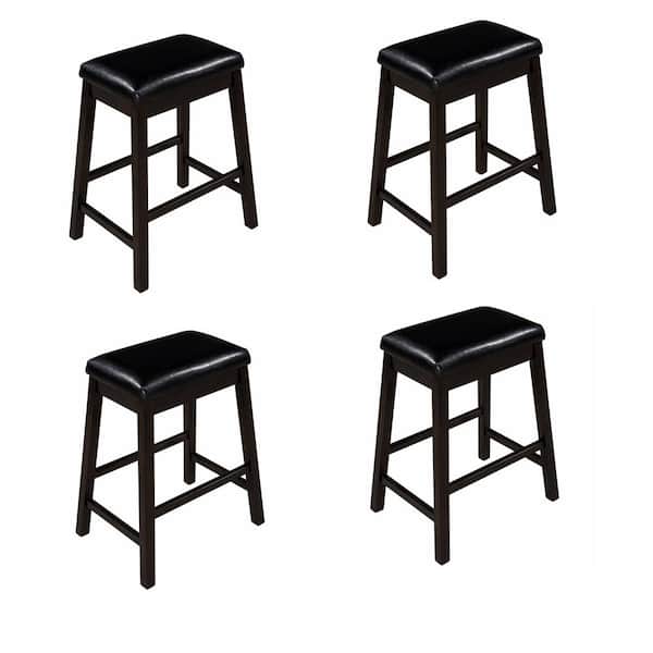 ATHMILE 24.3 in. Brown Finish Counter Height Wood Upholstered Stools (Set of 4)
