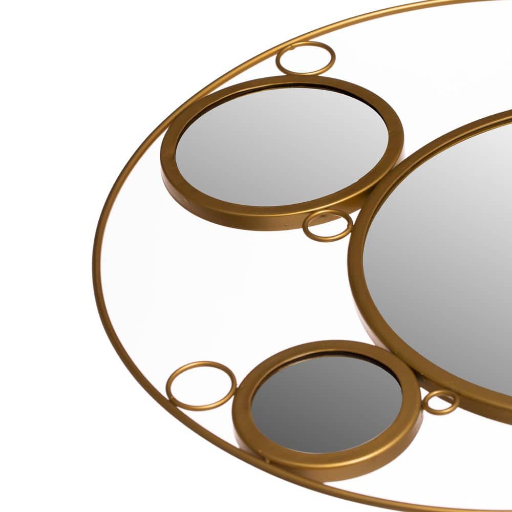 Gold Round Metal Frame Wall Mirror with Glass Balls