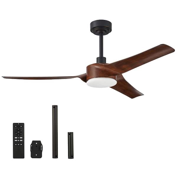 52 in. LED Indoor Walnut Modern Smart Ceiling Fan with Dimmable Light Kit and Remote