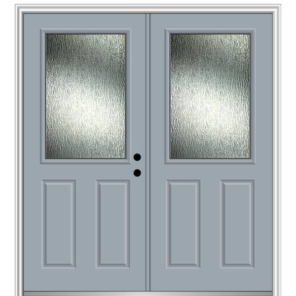 MMI Door Rain Glass 64 in. x 80 in. Left-Hand Inswing 1/2 Lite 2-Panel Painted Storm Cloud Prehung Front Door on 6-9/16 in. Frame