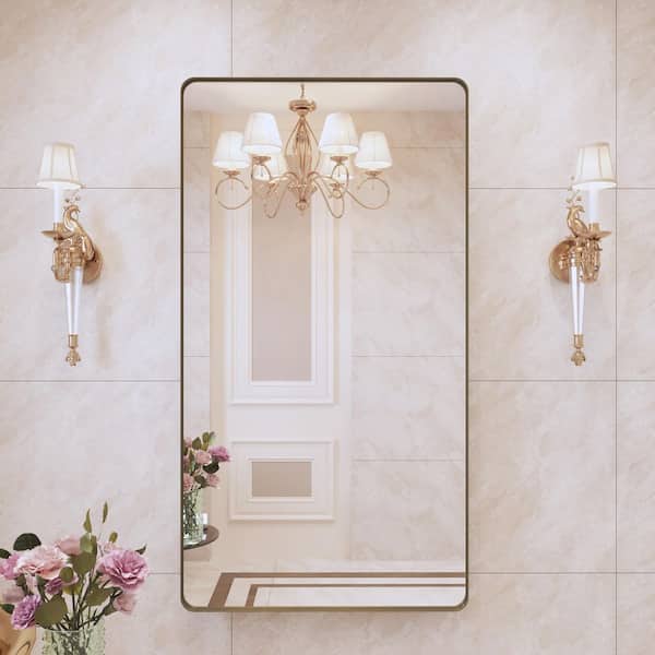 55 in. W x 30 in. H Large Rectangular Framed Wall Mounted Bathroom Vanity Mirror in Brushed Bronze