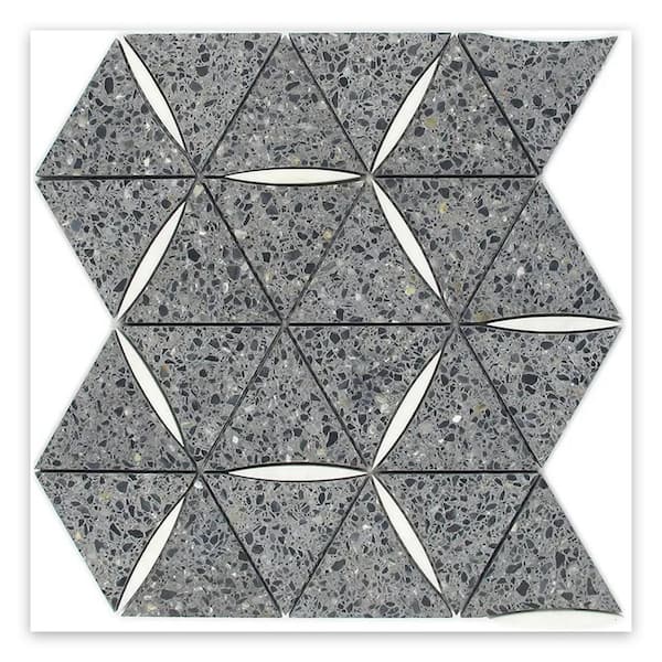 Stellare 11 in. x 13 in. Honed Charcoal Gray-White Terrazzo Marble Mosaic Wall and Floor Tile (4.77 sq ft/case) - 5 Pack