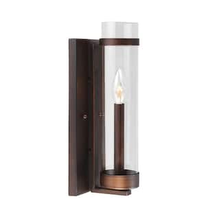 Milan Collection 1-Light Rubbed Bronze Wall Sconce with Clear Glass