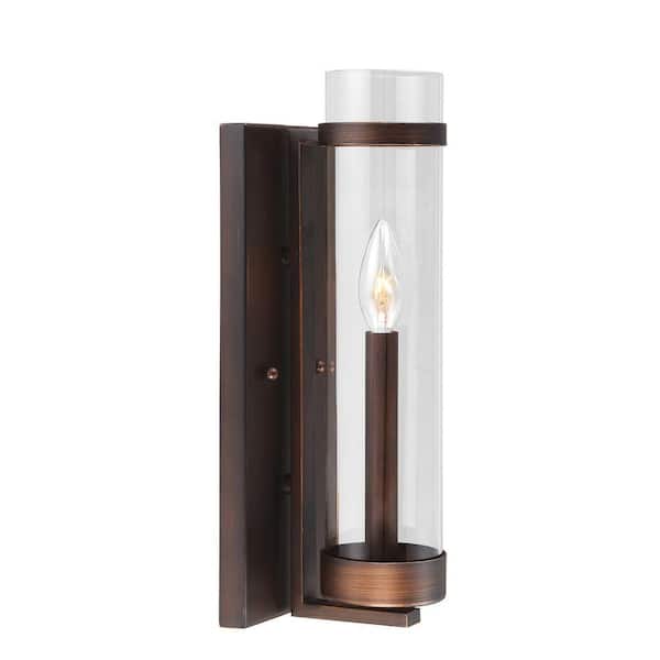 Millennium Lighting Milan Collection 1-Light Rubbed Bronze Wall Sconce with Clear Glass