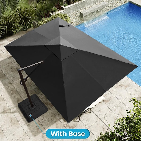 Crestlive Products 12 ft. x 9 ft. Rectangular Cantilever Tilt Patio Umbrella in Black with 4-Piece 220 lbs. HDPE Base