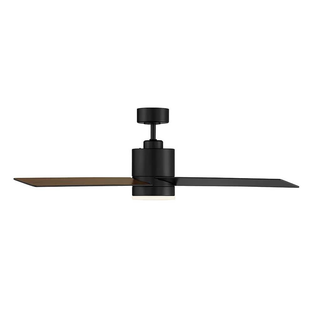 52" Matte Black and Antique Oak Reversible Blade Ceiling Fan with LED Light and Remote