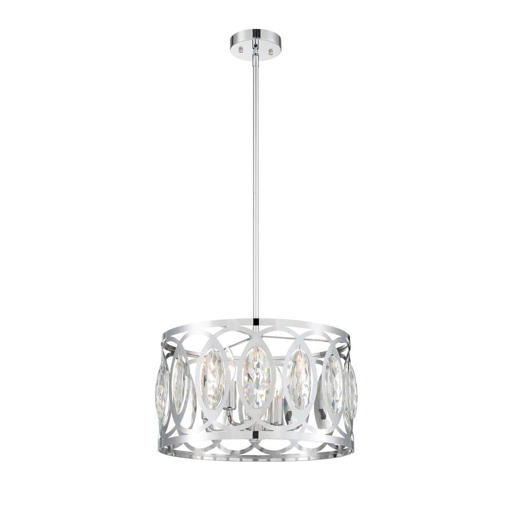 Image 3 - Home Decorators Collection 37809-HBU Westchester 4-Light Polished Chrome Round Drum Pendant Hanging Light, Glam Styled Kitchen Pendant, 15 AMP, 4500 RPM