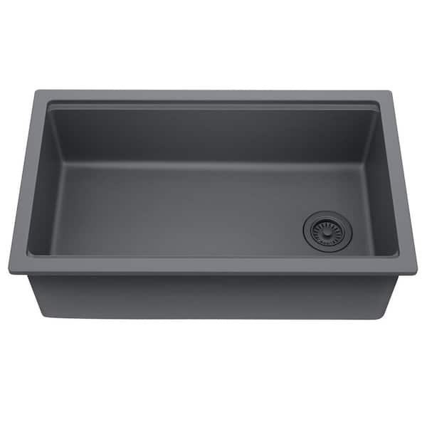 KRAUS Turino Matte Gray Fireclay 33 in. Single Bowl Drop-In/Undermount Workstation Kitchen Sink