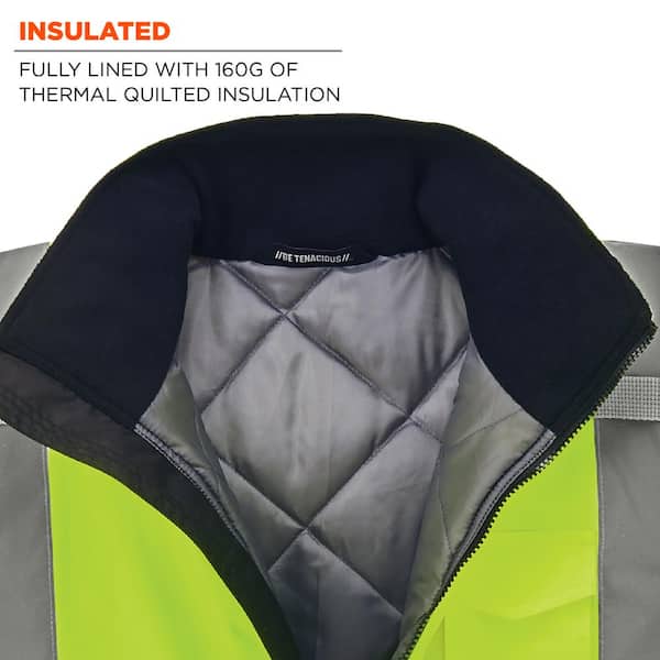 GloWear Men's Small Lime High Visibility Reflective Quilted Bomber Jacket  8377 The Home Depot