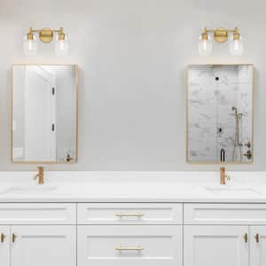 Summer Jazz 16 in. 2-Light Brushed Gold Vanity Light with Clear Glass Shades for Bathrooms