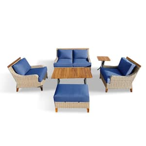 Amigo 6-Piece Wicker Patio Conversation Sofa and Club Chair Deep Seating Set with Acrylic Spectrum Indigo Cushions