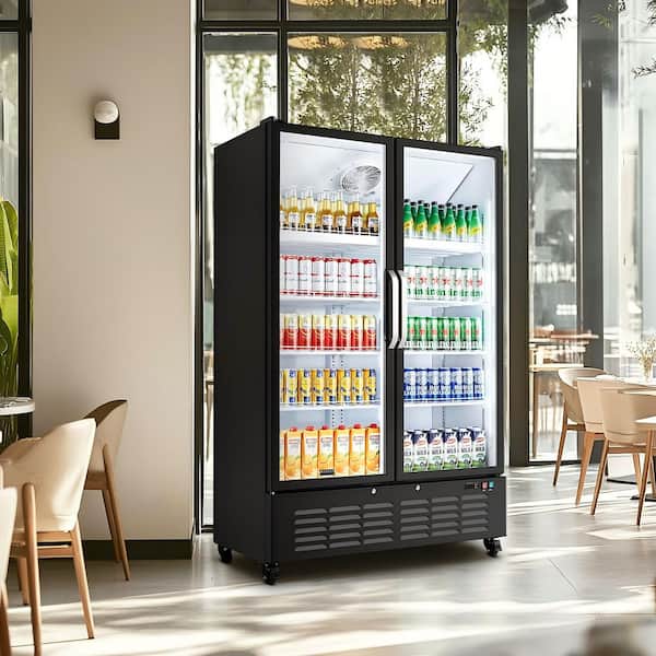 50in 36.8 Cu. Ft Commercial Upright Display Refrigerator 2-Glass Door Beverage Cooler in Black with ETL Certification