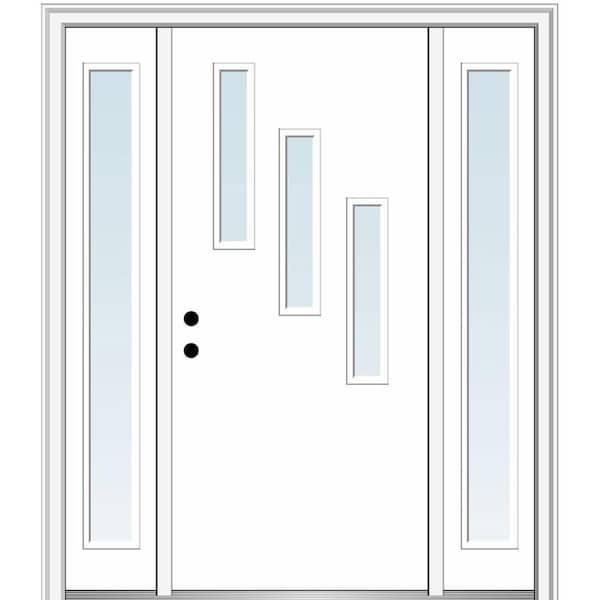 MMI DOOR Davina 60 in. x 80 in. Right-Hand Inswing 3-Lite Clear Low-E Primed Fiberglass Prehung Front Door on 4-9/16 in. Frame
