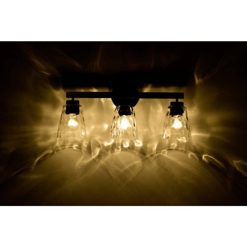 22 in. 3-Light Brushed Nickel Modern Bathroom Vanity Light Fixture with Hammered Clear Glass Shades price history on PriceWatchPro