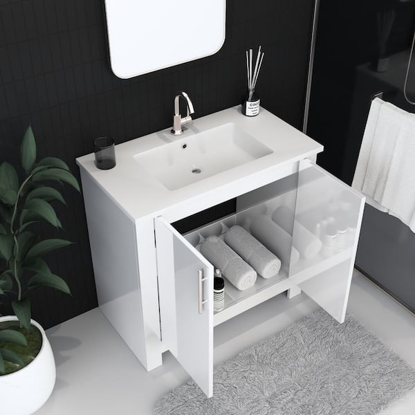 Austin 36 in. W x 20 in. D Bath Vanity in Glossy White with Acrylic Vanity Top in White with White Basin