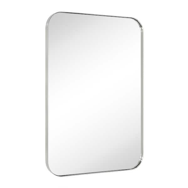TEHOME Mid-Century 30 in. W x 40 in. H Rectangular Stainless Steel Framed Wall Mounted Bathroom Vanity Mirror in Brushed Nickel