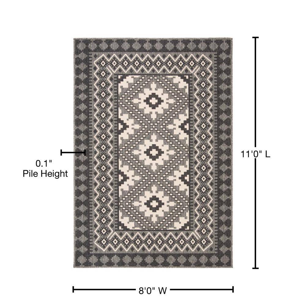 Charcoal and Ivory Easy-Care Synthetic Rectangular Area Rug