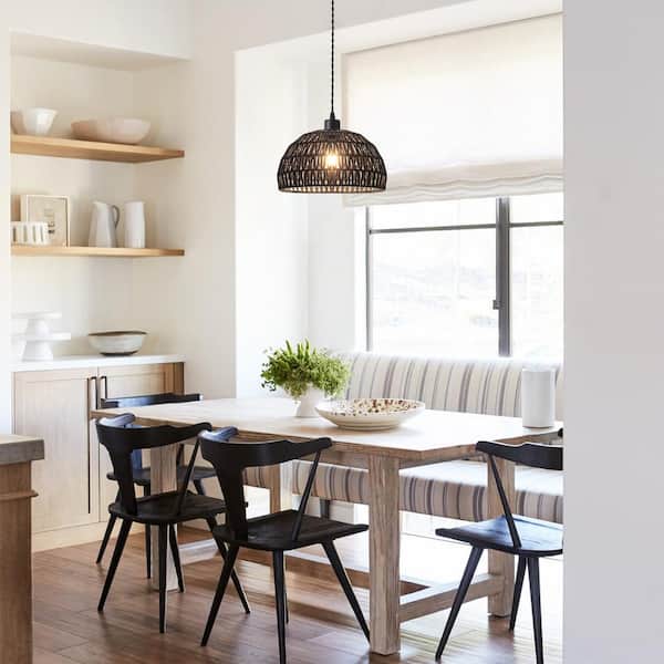 LWYTJO Derica 1-Light Black Plug-In Woven Rattan Dome Boho LWYTJO Derica 1-Light Black Plug-In Woven Rattan Dome Boho