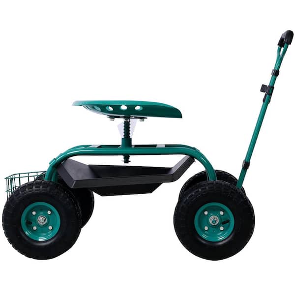 Unbranded Green Rolling Garden Scooter Garden Cart Seat with Wheels and Tool Tray, 360 Swivel Seat