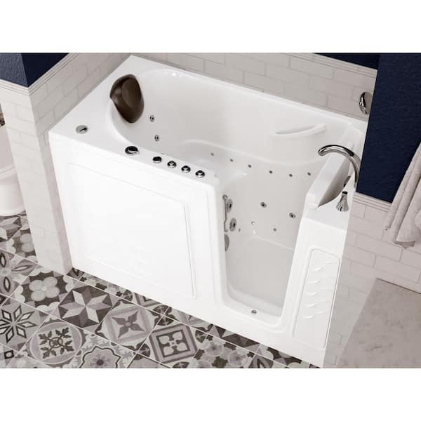 Safe Premier Series 30 in. L x 59 in. W Right Side Drain Combination Jetted Bathtub in White with Fast Fill Faucet Set