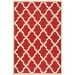 Beach House Red/Creme 5 ft. x 8 ft. Trellis Geometric Indoor/Outdoor Area Rug