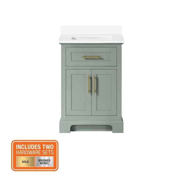 Doveton 24 in. Single Sink Sage Green Bath Vanity with White Engineered Stone Top (Assembled)